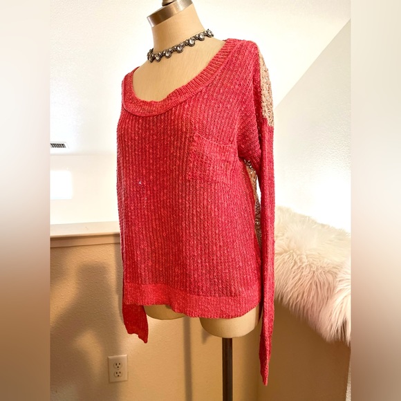 EUC M Free People Crochet Knit Sweater - Picture 2 of 9